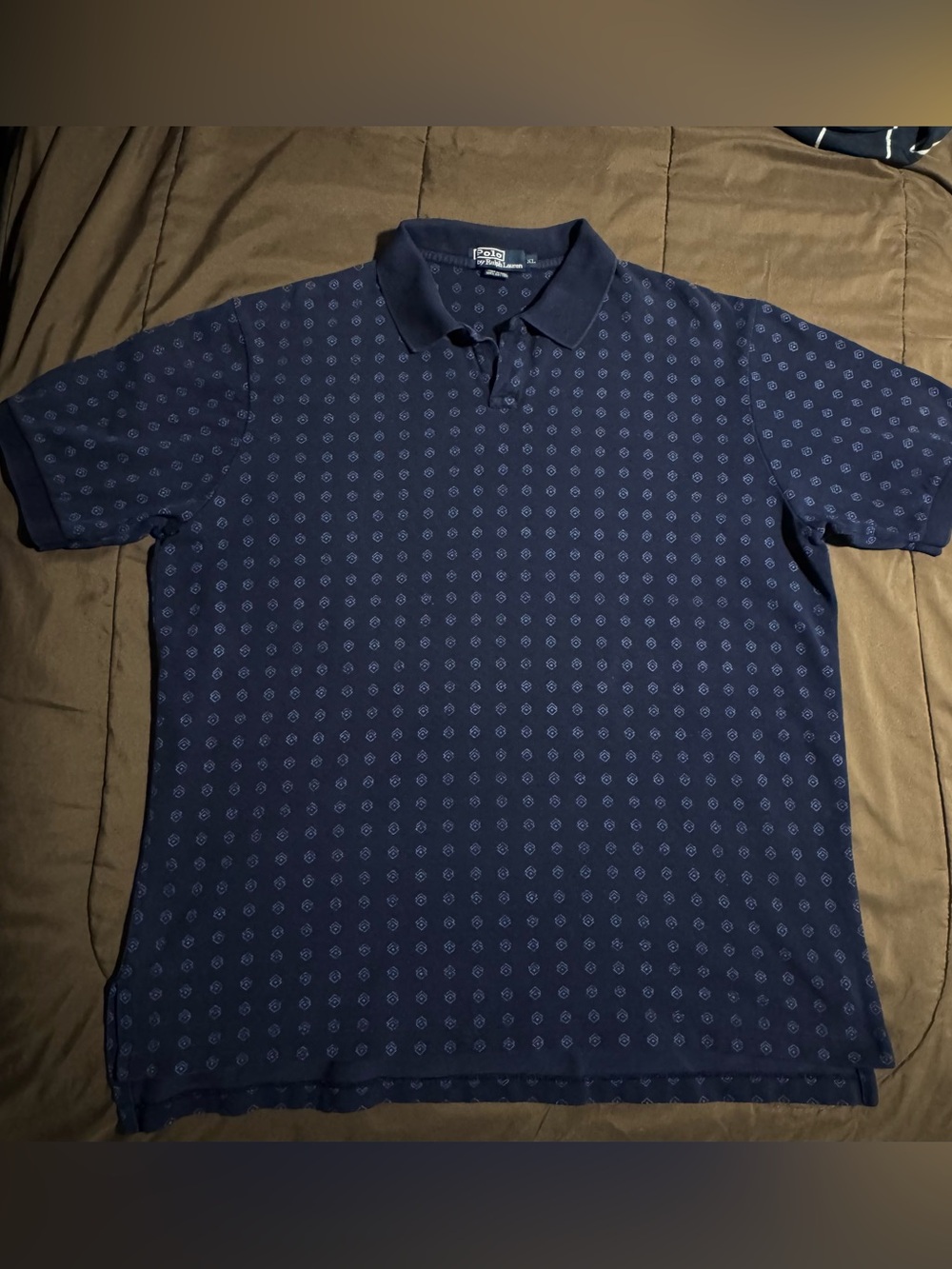 Vintage Ralph Lauren Navy Polo with Micro Geometric Print